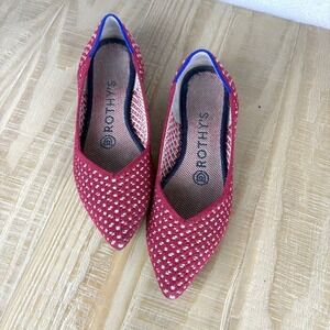 Rothys The Point Red White Micro Dot Pointed Toe Flats Shoes Womens 5.5